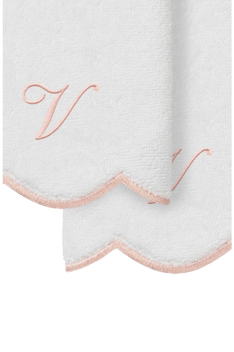 Scallop Set of 2 Monogram Fingertip Towels, Alternate, color, WHITE/ PINK V