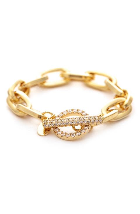 Paperclip Pavé Cubic Zirconia Toggle Polished Bracelet