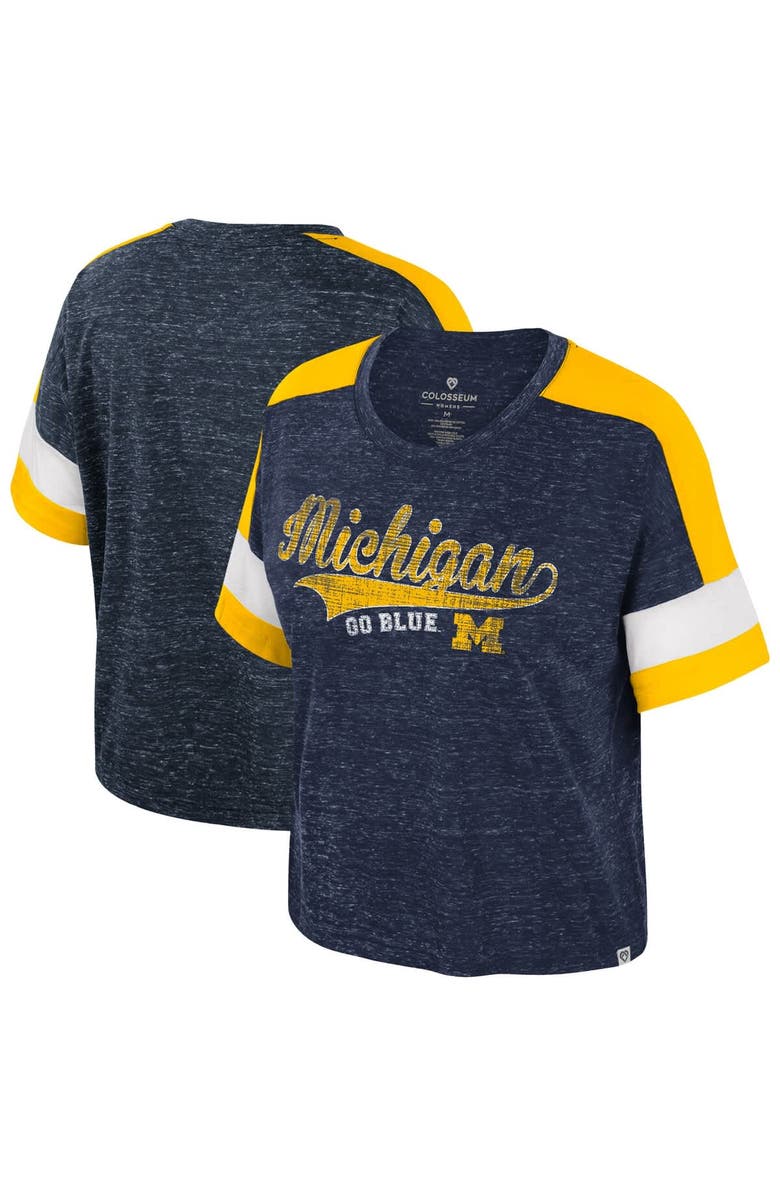COLOSSEUM Women's Colosseum Navy Michigan Wolverines Ruth Color Block Scoop Neck T-Shirt, Main, color, 