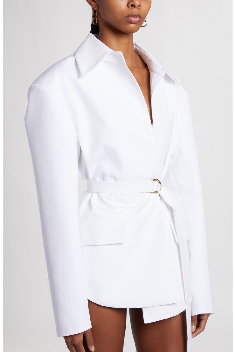 Belted Cotton Wrap Jacket, Alternate, color, BIANCO OTTICO