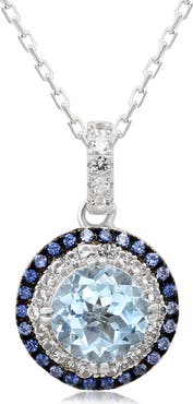 SUZY LEVIAN Semiprecious Stone & White Topaz Double Halo Pendant Necklace