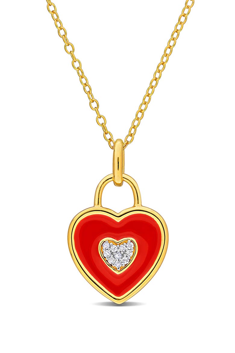 Enamel & Diamond Heart Pendant Necklace, Main, color, RED