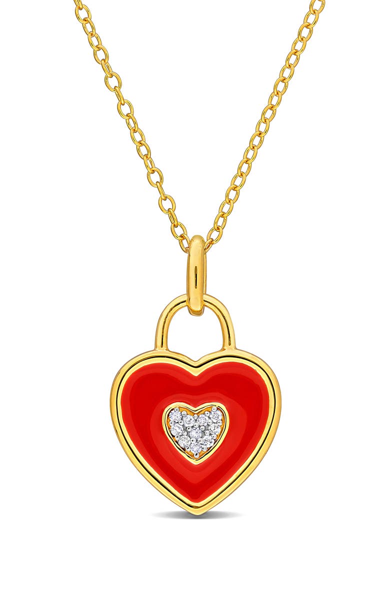 DELMAR Enamel & Diamond Heart Pendant Necklace, Main, color, Red