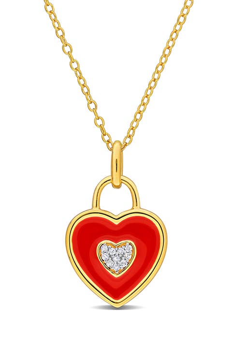 Enamel & Diamond Heart Pendant Necklace