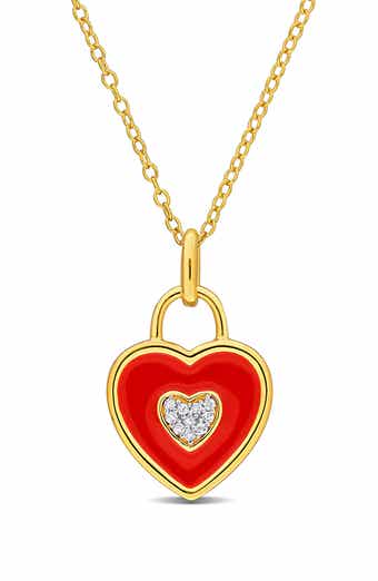 DELMAR Enamel & Diamond Heart Pendant Necklace