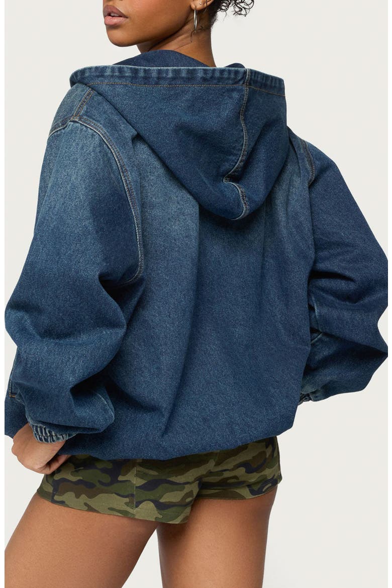 Hooded Vintage Wash Denim Bomber Jacket, Alternate, color, MEDIUM-BLUE