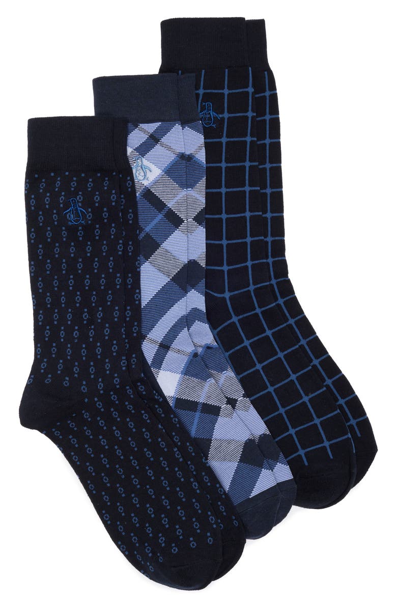 Original Penguin Assorted 3-Pack Dress Socks, Main, color, Dk Navy