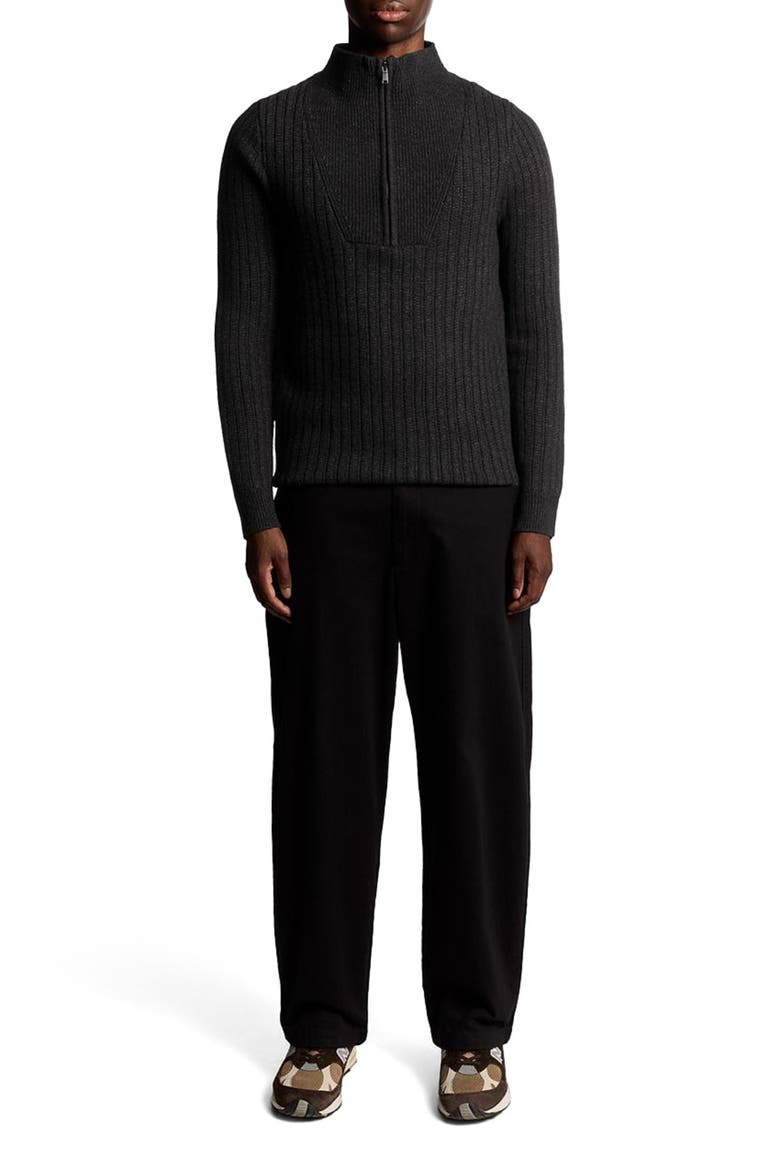 Ribbed Half Zip Sweater, Alternate, color, Jet Black Marl