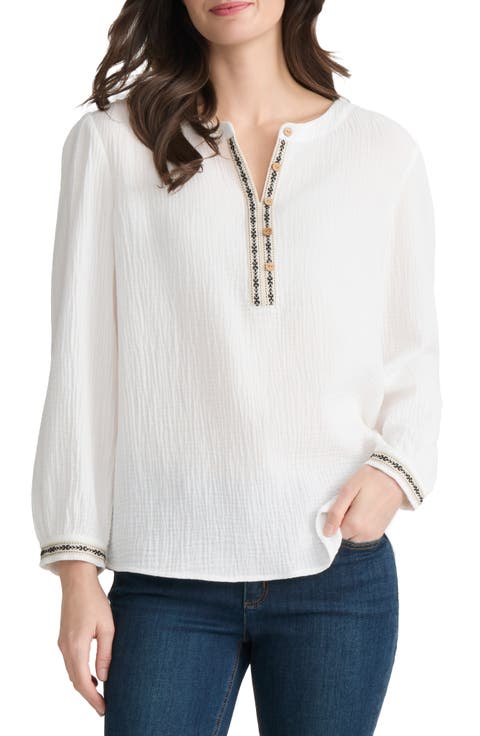 Embroidered Trim Gauze Top