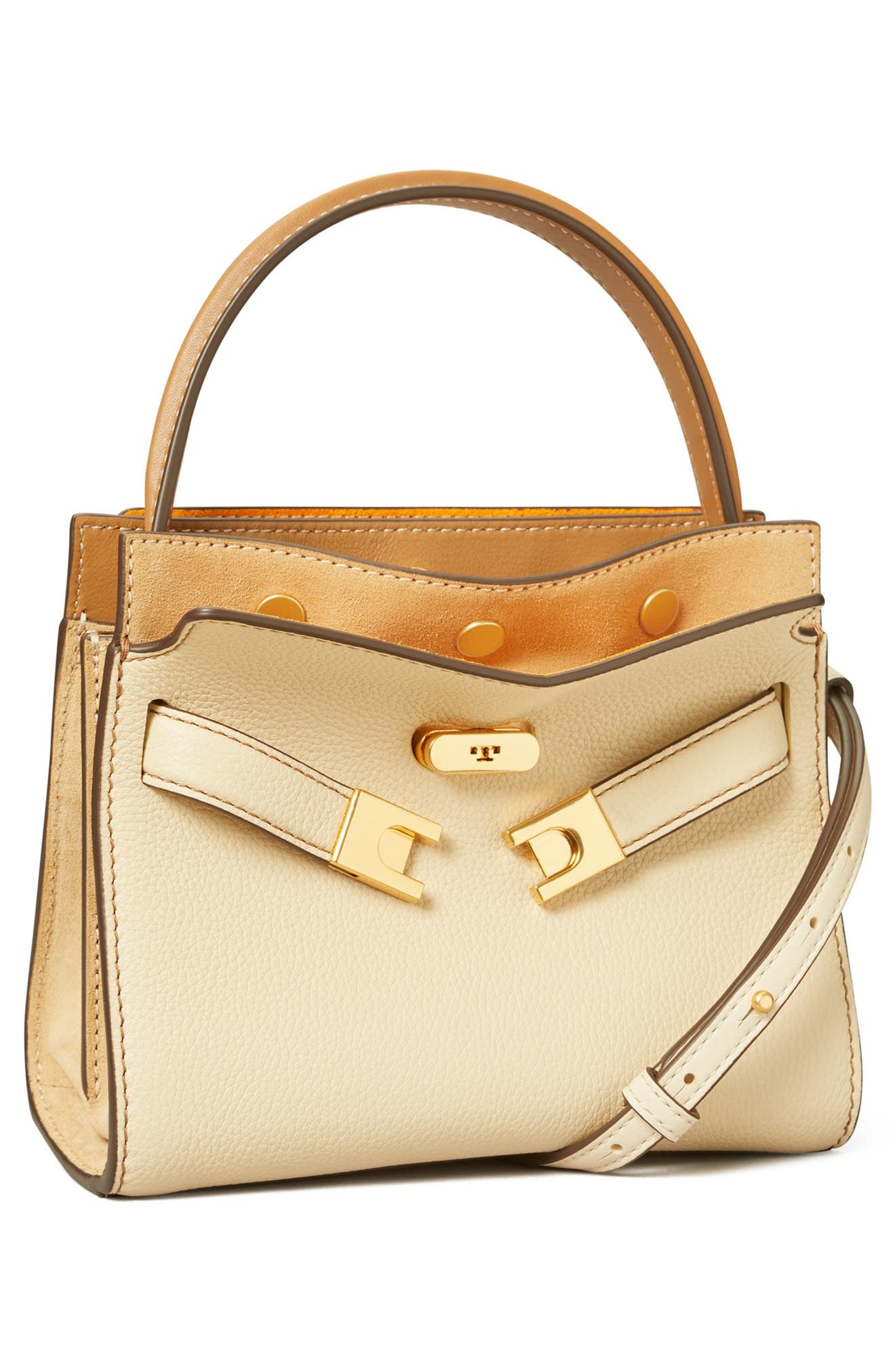 Tory Burch Petite Lee Radziwill Suede & Pebble Leather Double Bag, Alternate, color, 