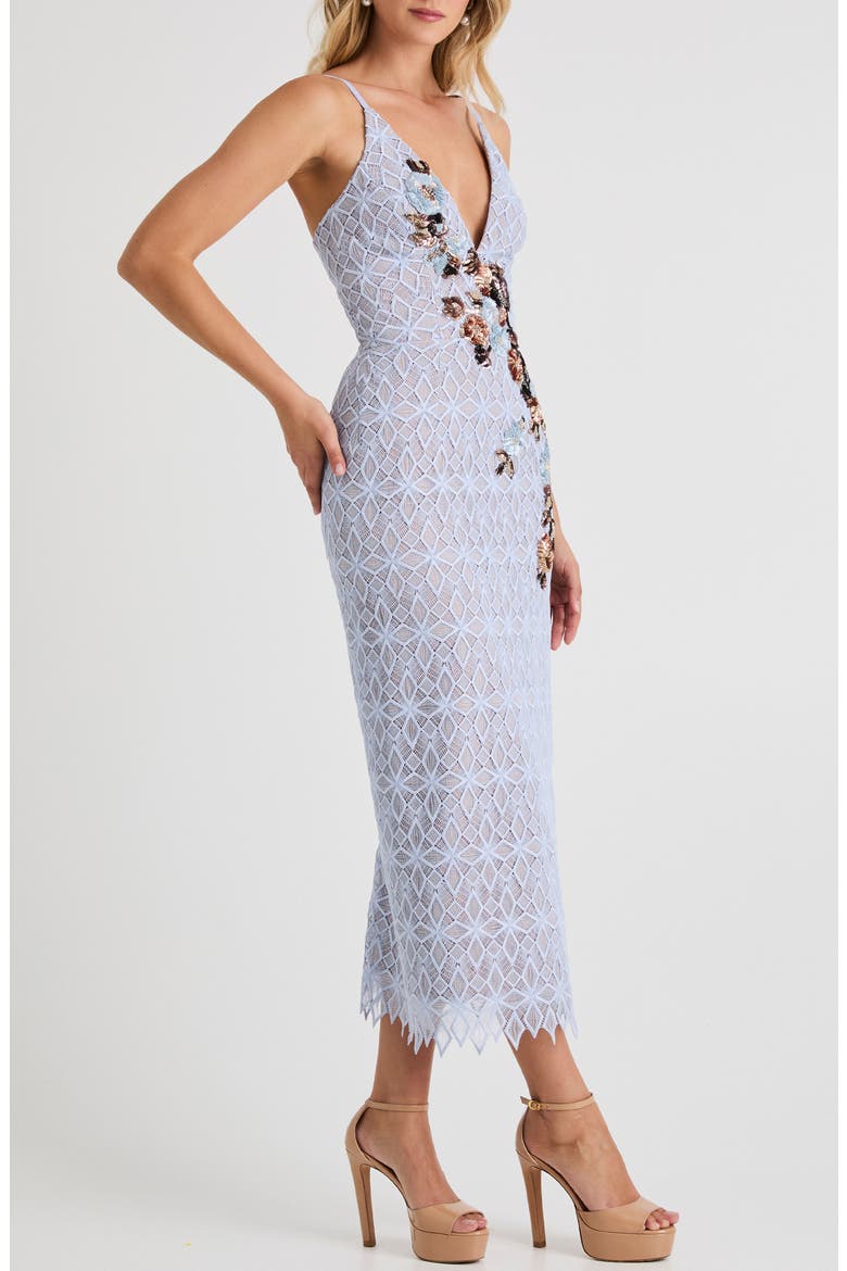 Martine Floral Appliqué Lace Midi Cocktail Dress, Alternate, color, SKY