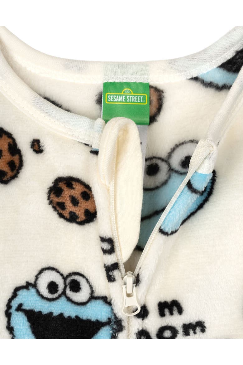 Zip-Up Footed Sleep N' Play Coverall, Alternate, color, Ivory Cookie Monster