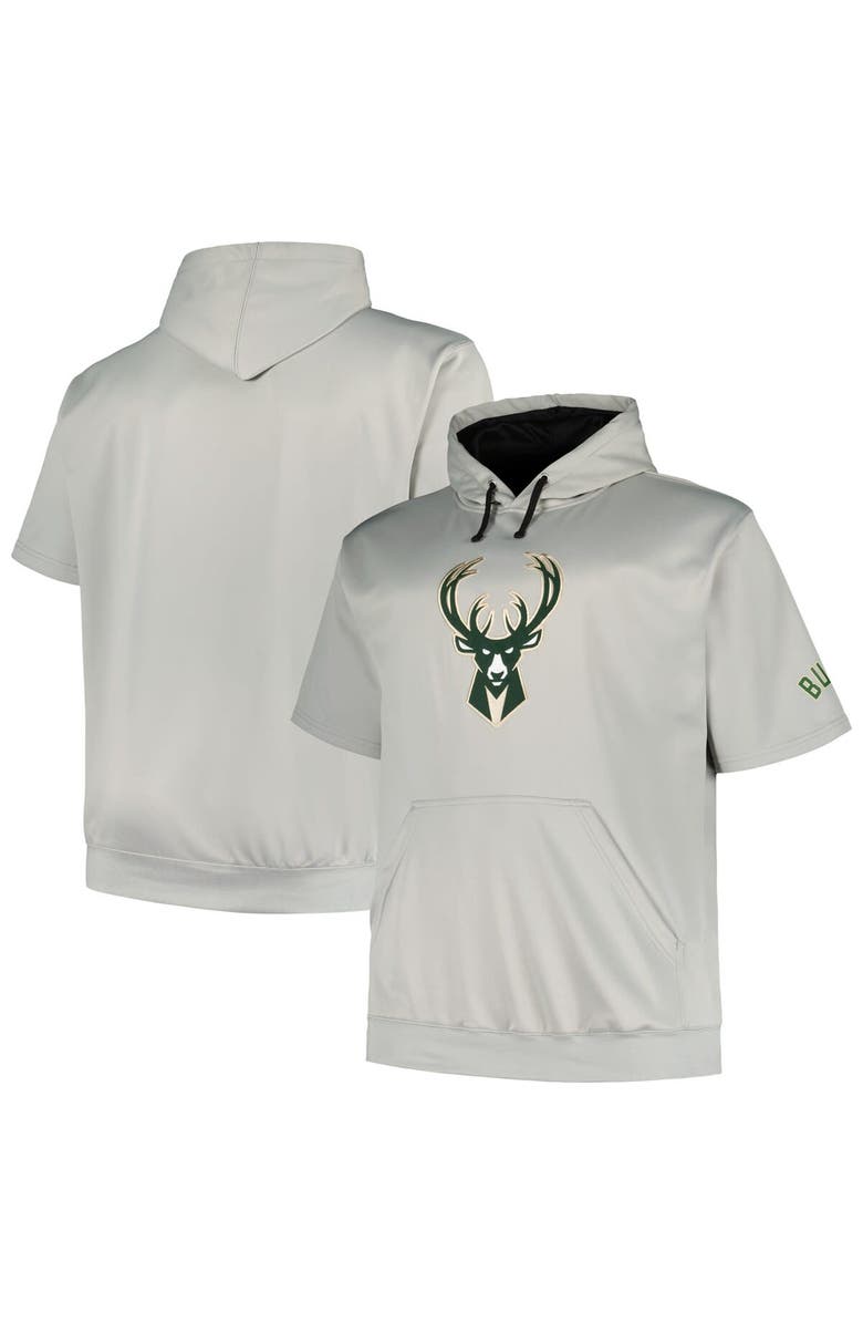 FANATICS Men's Fanatics Branded Silver Milwaukee Bucks Big & Tall Logo Pullover Hoodie, Main, color, Silver