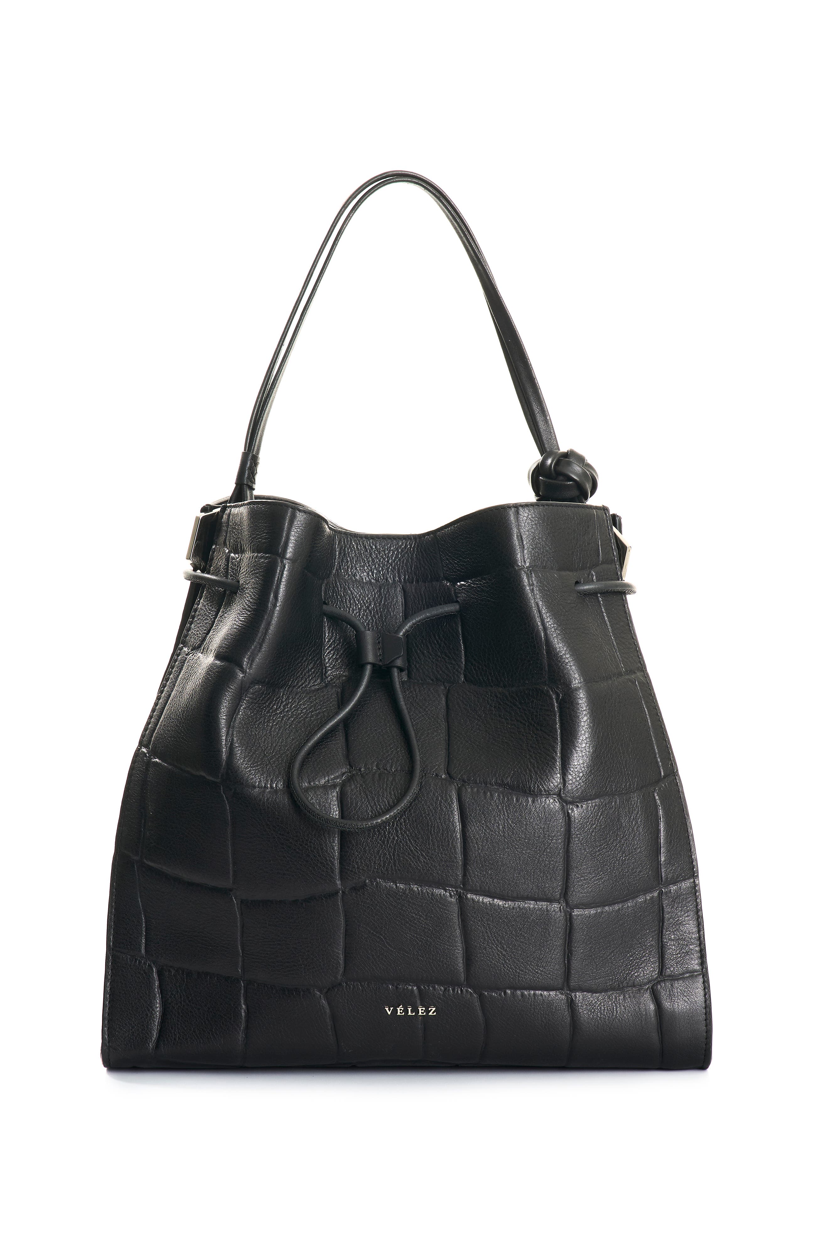 Velez Embossed Leather Tote Bag, Main, color, Black