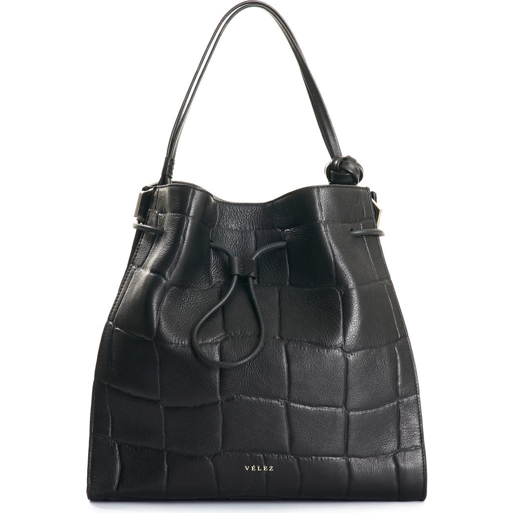 Velez Embossed Leather Tote Bag In Black