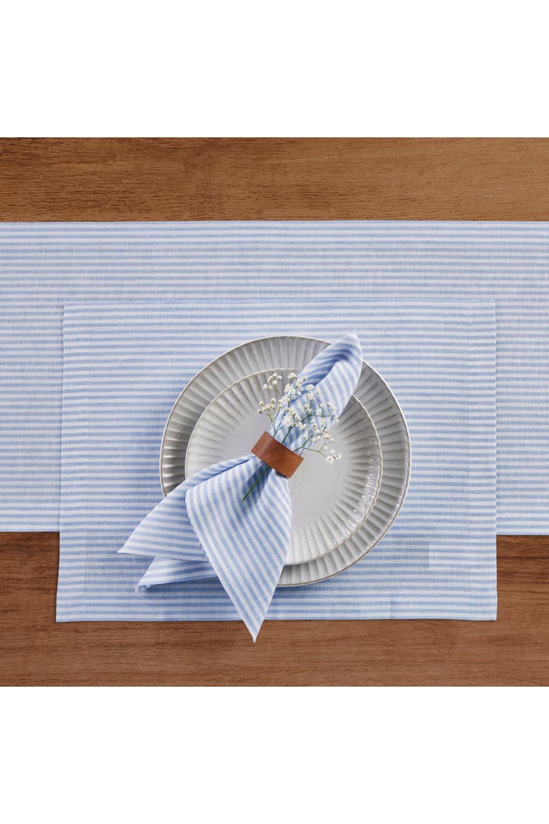 Linen Dinner Napkins Set of 4, 20 x 20" - Narrow Stripe, Alternate, color, Cornflower Blue and White