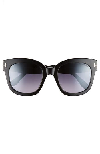 Tom Ford Beatrix 52mm Polarized Lens Oversize Square Sunglasses In Shiny Black/smoke Mirror