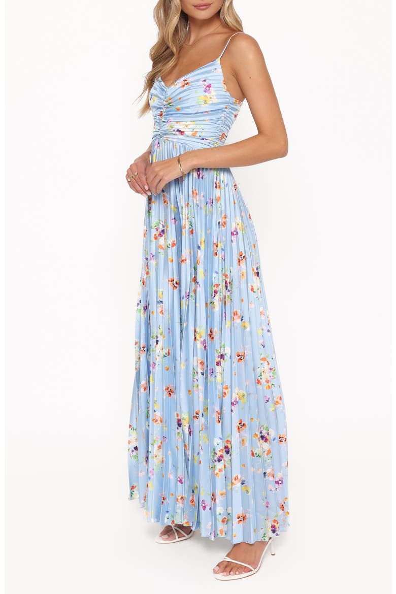 Naira Floral Pleated Maxi Dress, Alternate, color, CORNFLOWER BLUE FLORAL