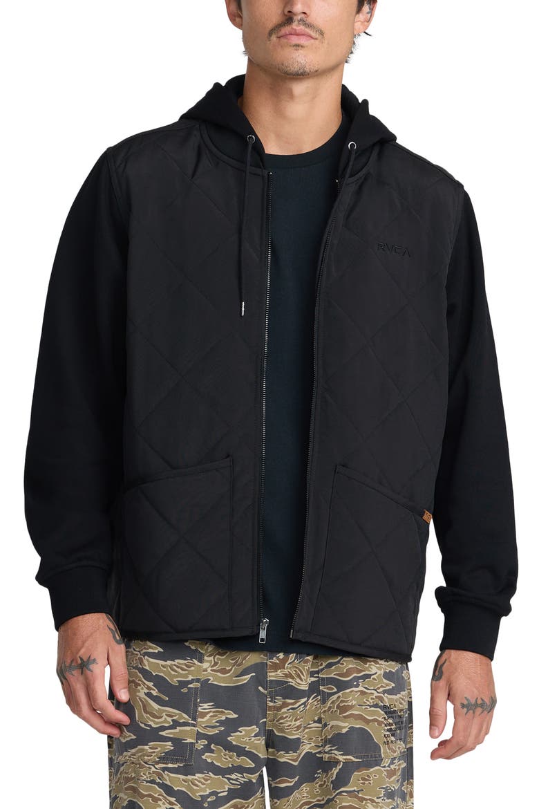 Warner Hooded Mixed Media Jacket, Main, color, RVCA BLACK