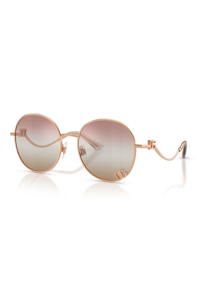 56mm Gradient Round Sunglasses, Alternate, color, ROSE GOLD / PINK BROWN