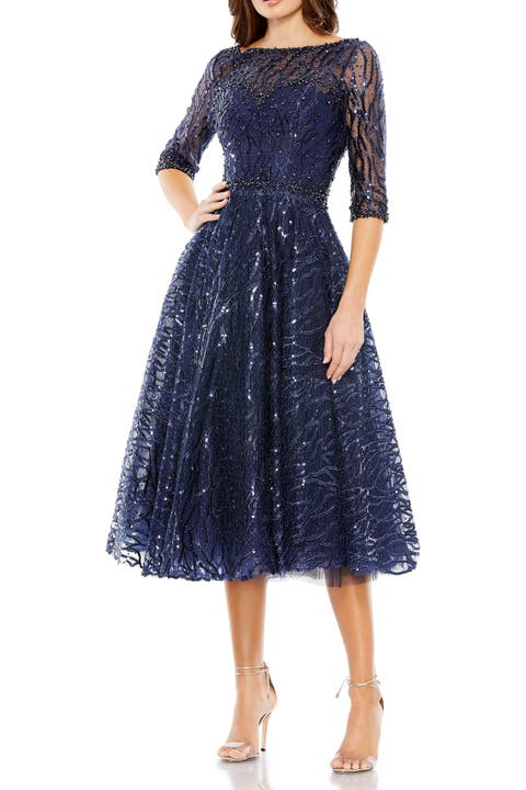 Embellished 1/2 Sleeve A Line Dress