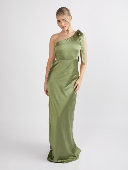 Six Stories Bow One Shoulder Satin Bridesmaid Dress In Green
