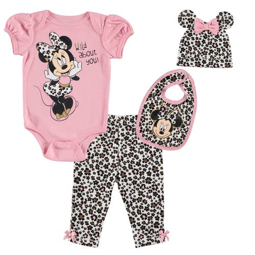 Disney Bodysuit Pants Bib & Hat Layette Set in Pink 