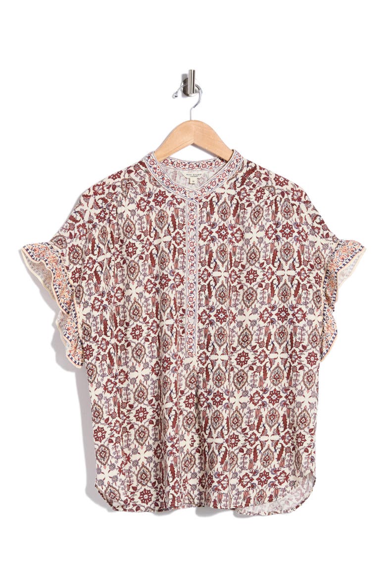 Dolman Short Sleeve Top, Main, color, CREAM/ NAVY/ RUST GARDEN