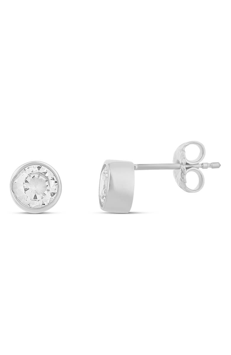 SHYMI Fancy Bezel Stud Earrings, Main, color, Silver/ White/Round Cut