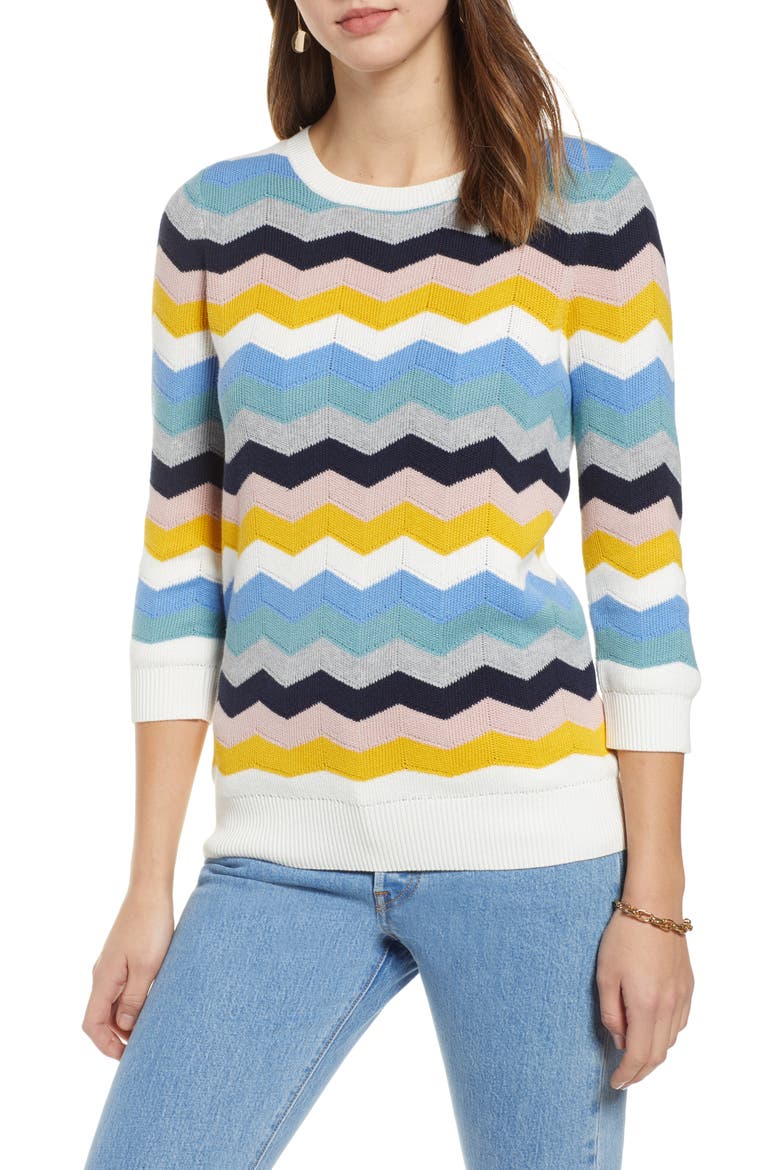 Chevron Jacquard Sweater, Main, color, BLUE MULTI CHEVRON PATTERN