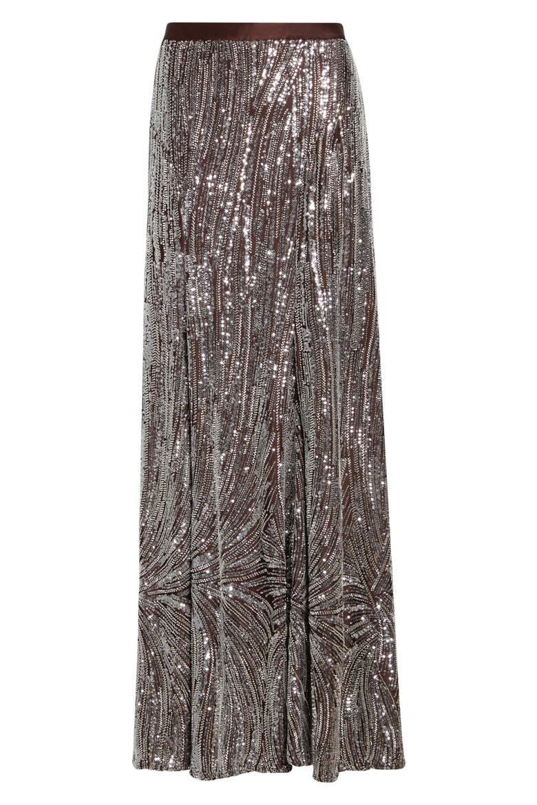 Beaded Long Fluid Skirt, Alternate, color, SILVER / BROWN