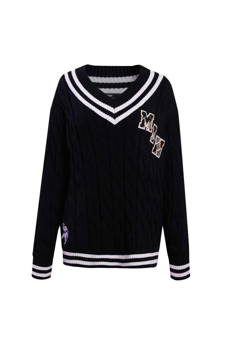 Women's Pro Standard  Black Minnesota Vikings Prep V-Neck Pullover Sweater, Alternate, color, Black