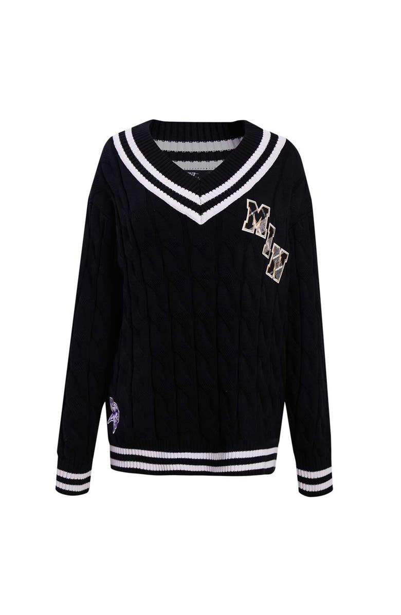 PRO STANDARD Women's Pro Standard  Black Minnesota Vikings Prep V-Neck Pullover Sweater, Alternate, color, 