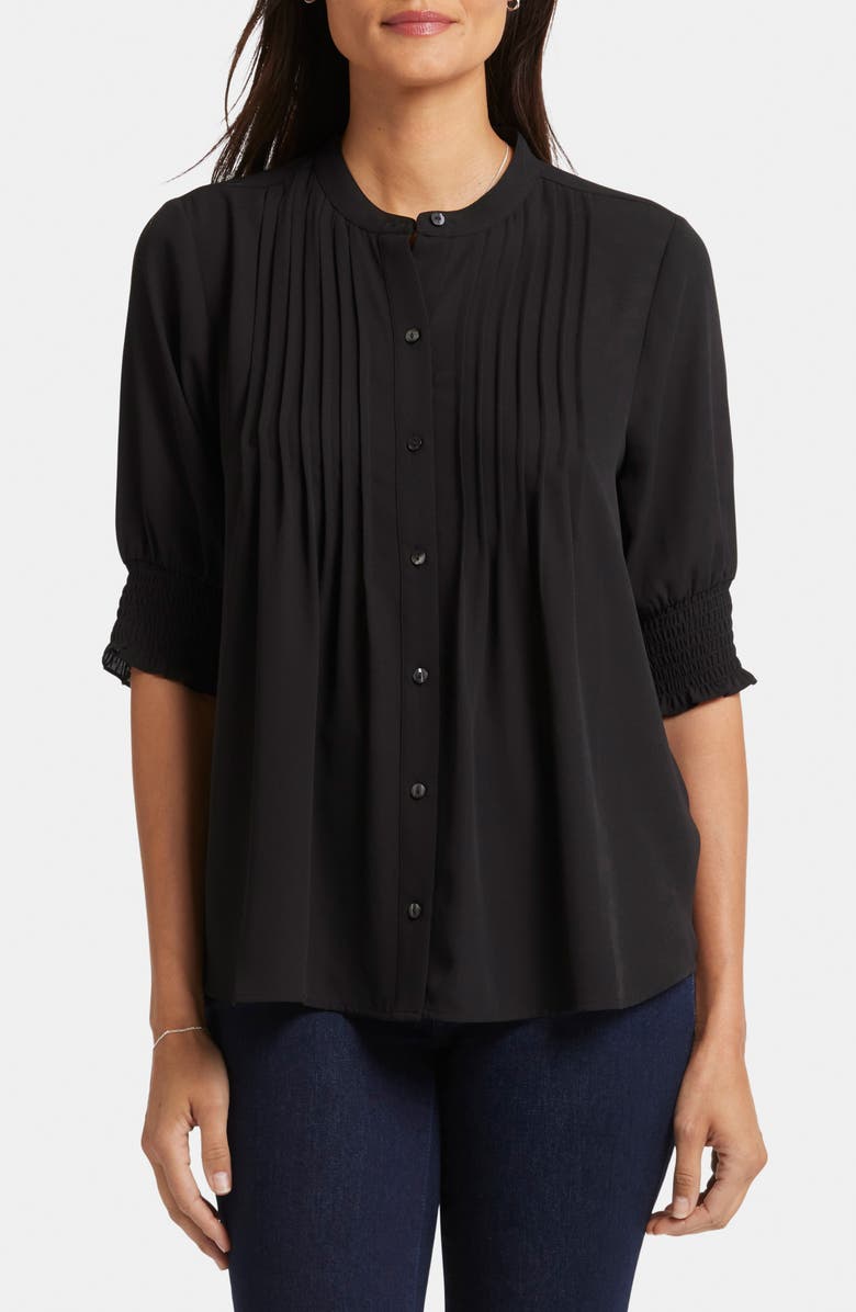 NYDJ Pleated Peasant Blouse, Main, color, Black
