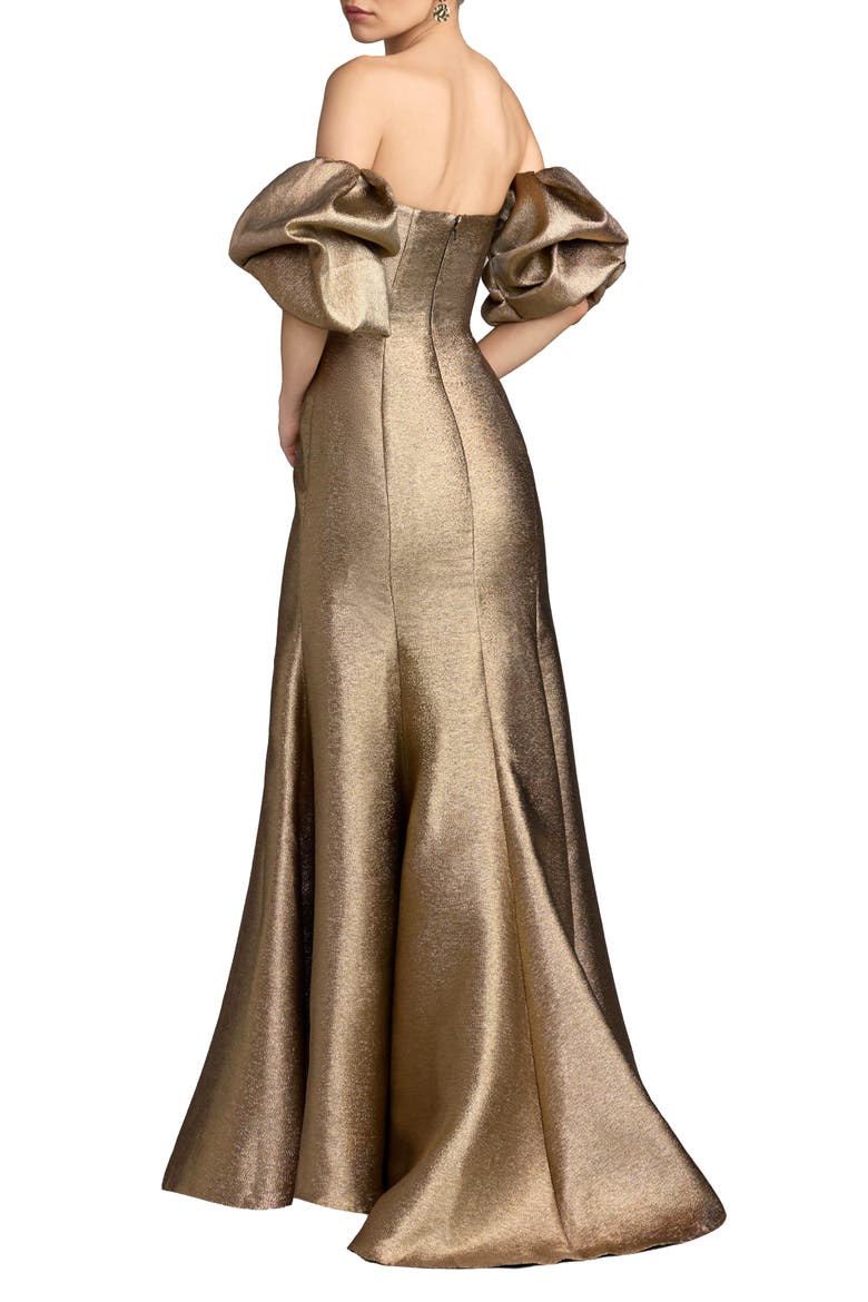 Metallic Off-the-Shoulder Mermaid Gown, Alternate, color, Gold