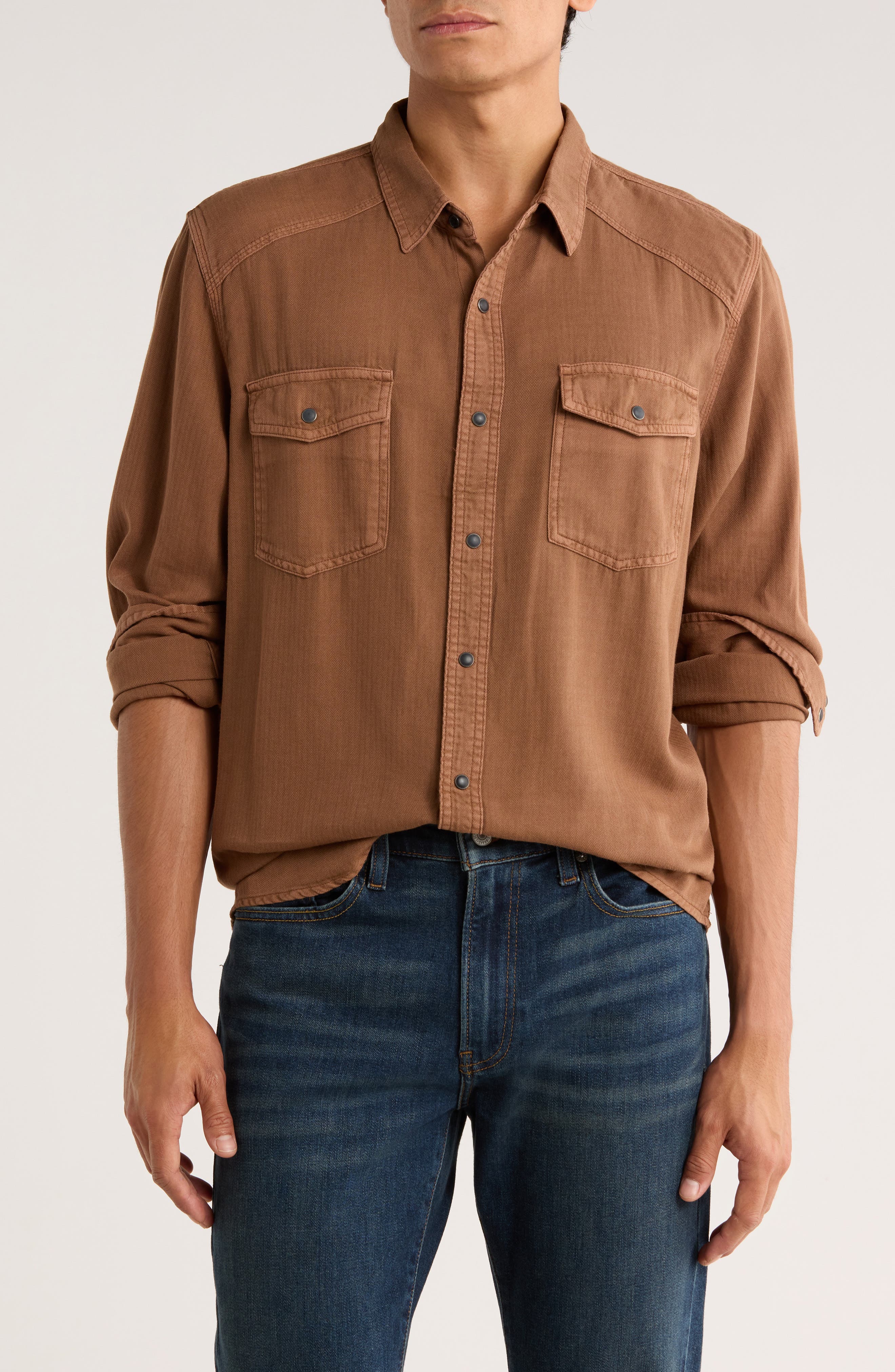 Lucky Brand Herringbone Washed Western Shirt