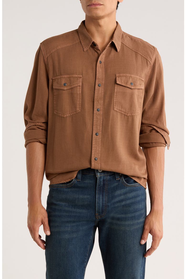 Herringbone Washed Western Shirt, Main, color, MUSTANG BROWN