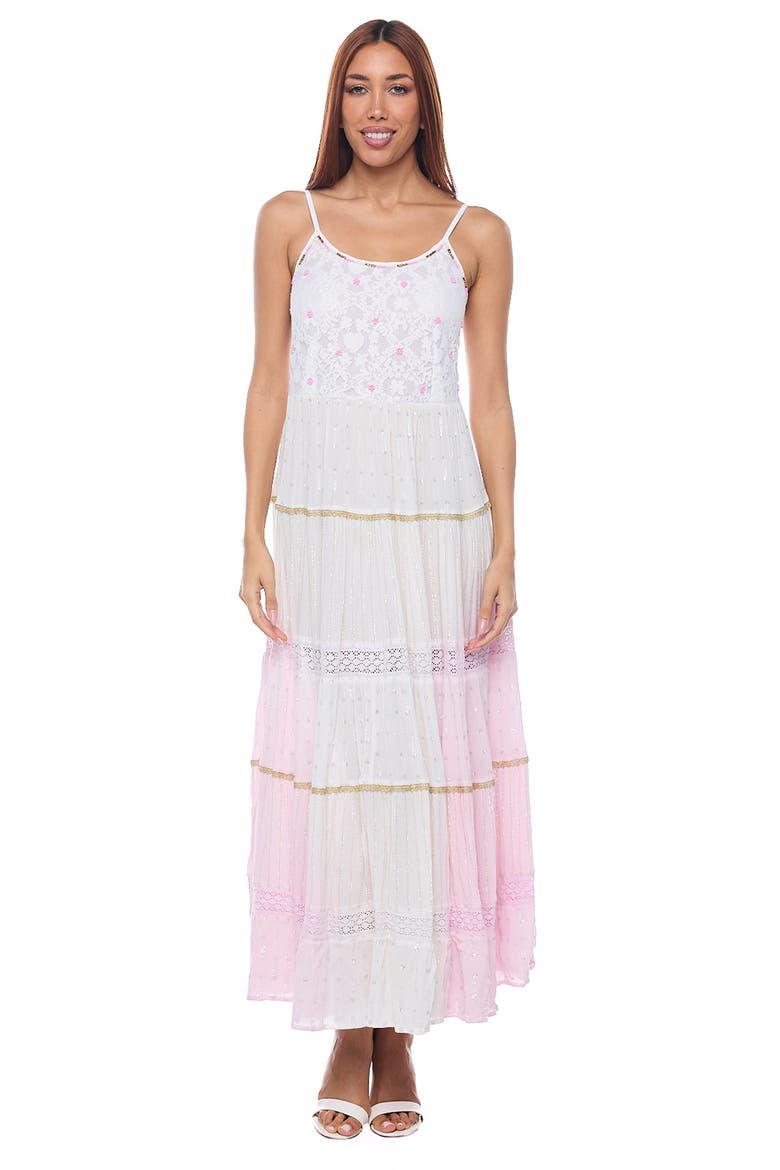 Lace Tiered Maxi Sundress, Alternate, color, LIGHT PINK/WHITE