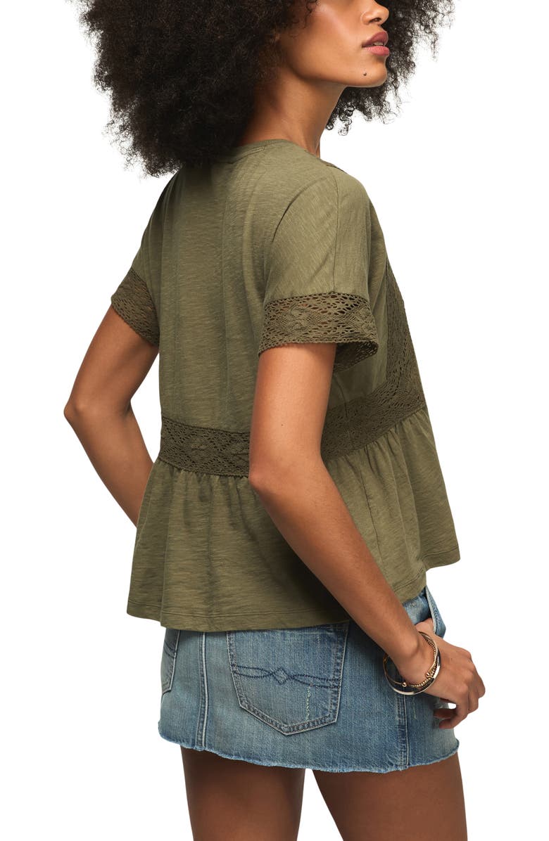 Lucky Brand Lace Trim Peplum T-Shirt, Alternate, color, Dusty Olive