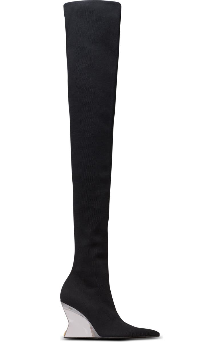 Balmain Wedge knit thigh-high boots, Alternate, color, Black