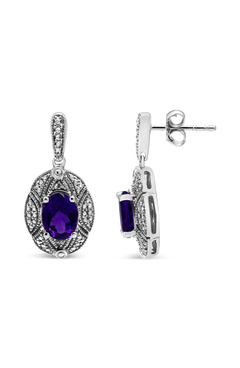Haus of Brilliance Silver Diamond Accent and 8x6mm Purple Oval Amethyst Stud Earrings, Alternate, color, White