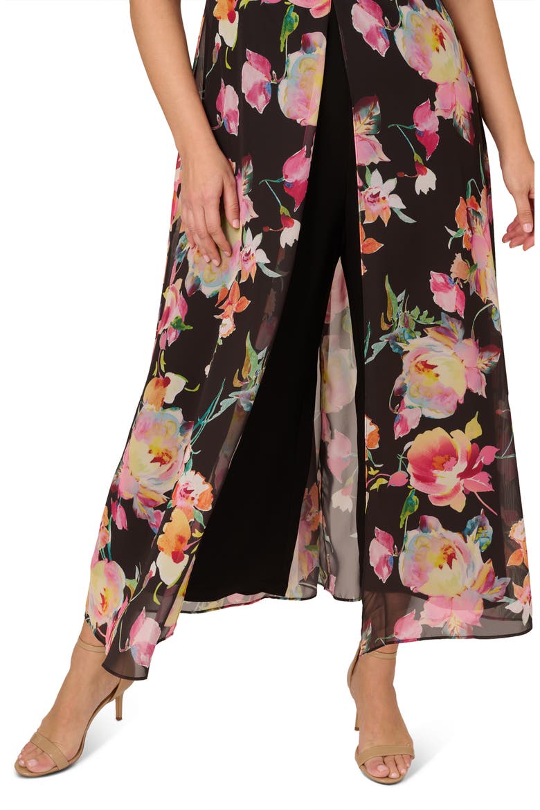 Floral Overlay Maxi Jumpsuit, Alternate, color, BLACK MULTI