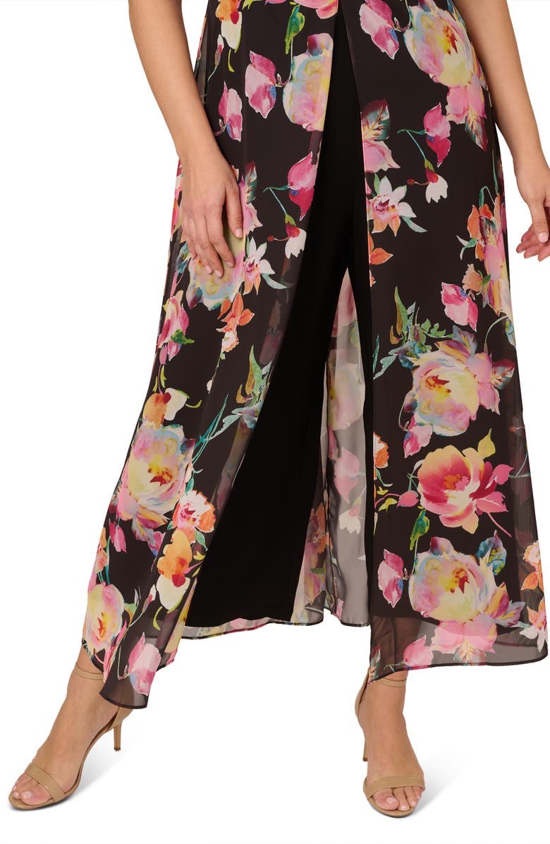 Adrianna Papell Floral Overlay Maxi Jumpsuit, Alternate, color, 
