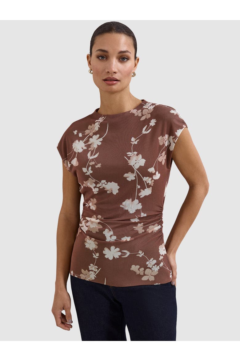Kezia Mesh Printed Top, Main, color, Brown