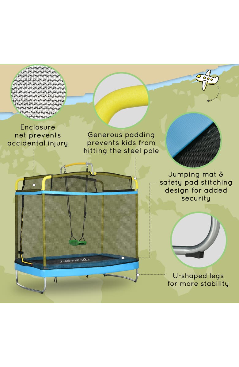 Qaba 3-in-1 Kids Trampoline, Enclosure, Swing, Gymnastics Bar, Alternate, color, 