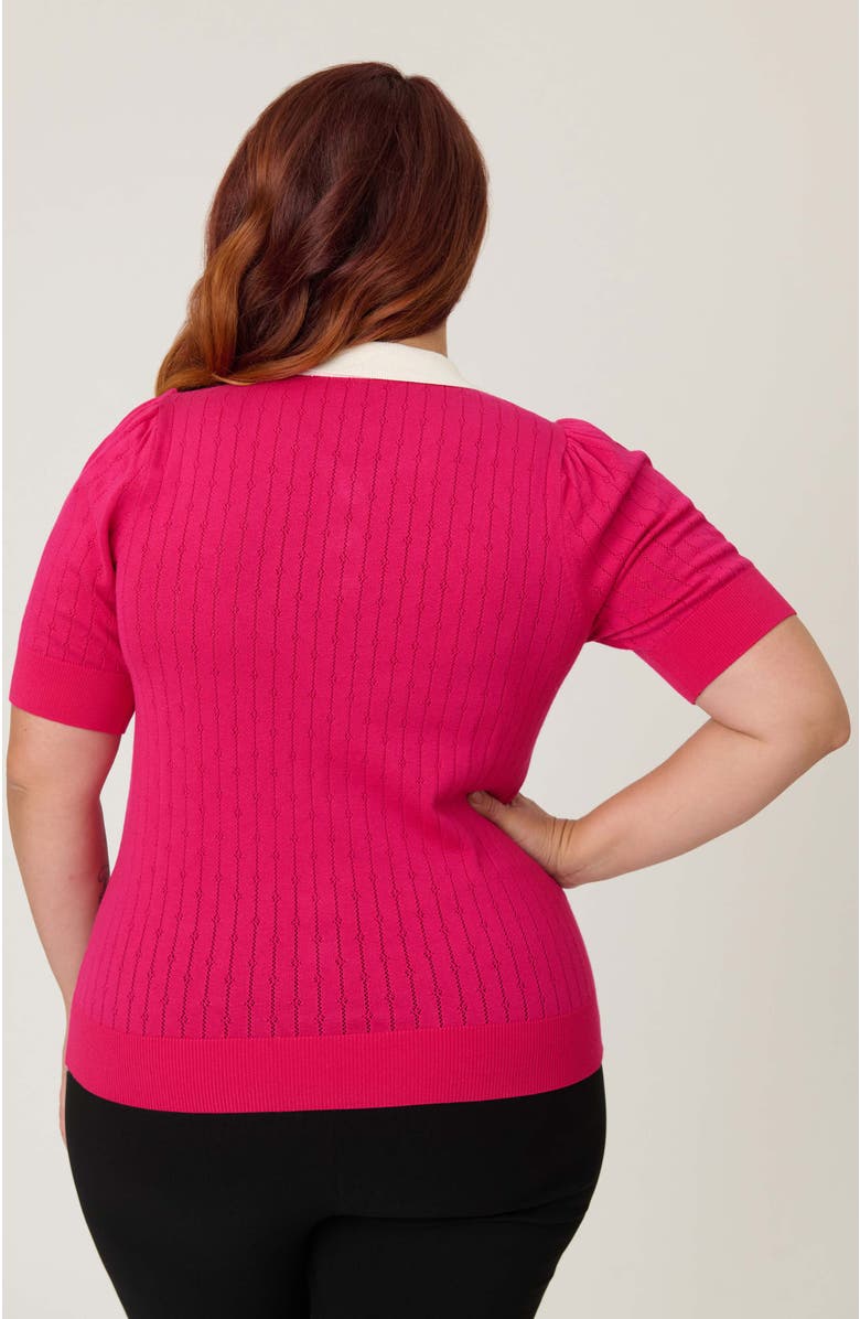 Unique Vintage Plus Size Collared Short Sleeve Prim & Pretty Sweater, Alternate, color, Hot Pink