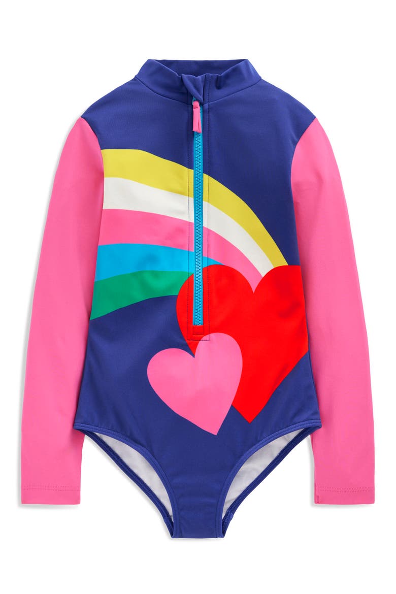 Kids' Long Sleeve One-Piece Swimsuit, Main, color, RAINBOW HEART