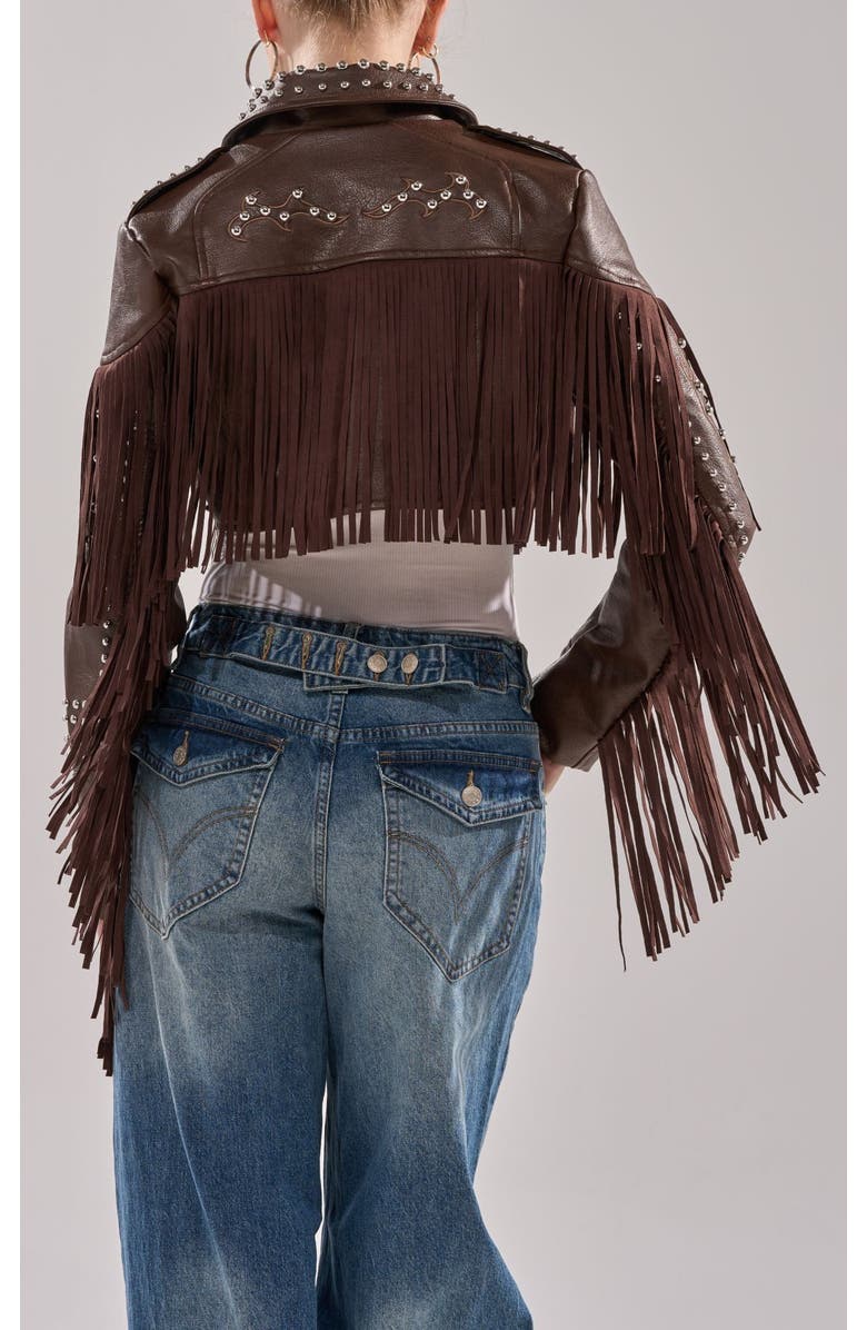 AZALEA WANG Reece Fringe Jacket, Main, color, Brown