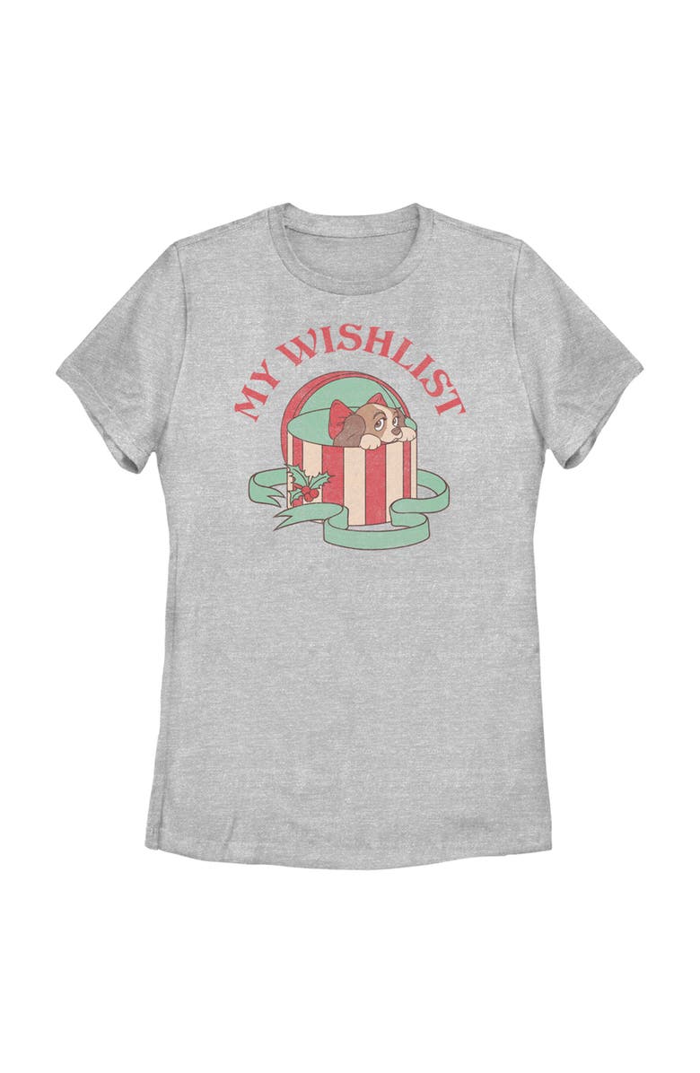 Lady and the Tramp Women's Lady and the Tramp Christmas My Wishlist  Graphic T-Shirt, Main, color, Athletic Heather
