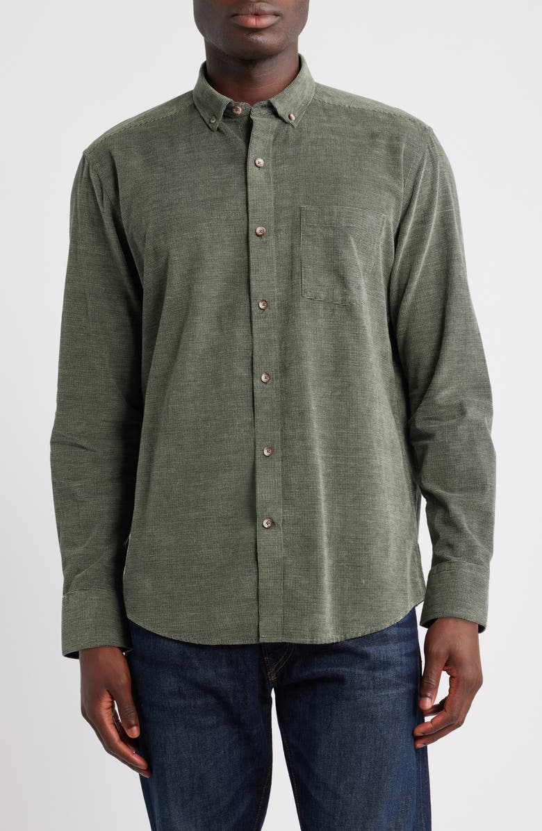 Johnston & Murphy Textured Cotton Button-Down Shirt, Main, color, Olive